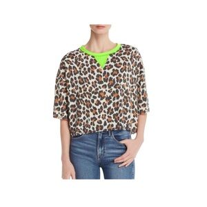 Vintage Havana Ringer Leopard Boxy Crop Top M EUC
